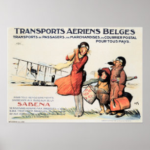 Transporte Aeriens Belges SABENA Antigo Poster de 