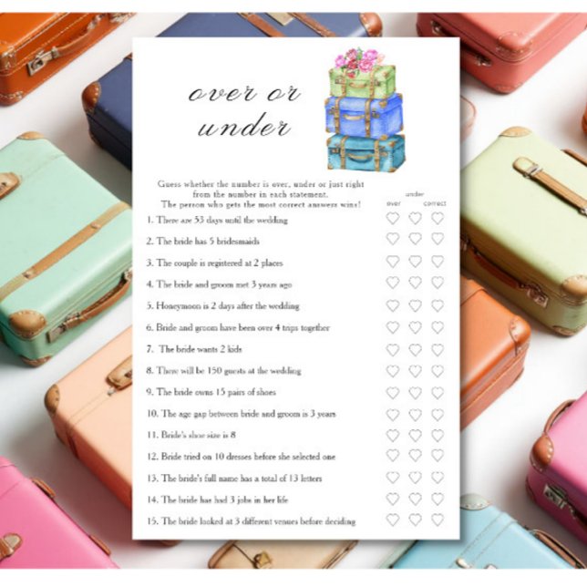 Travel Bridal shower  Over or under game (Criador carregado)