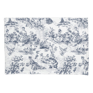 Travesseira Decorativa Toile Azul Vintage   França