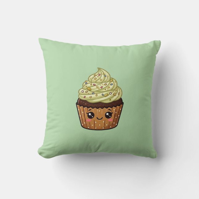 Travesseiro de Almofada Kawaii de Cupcake com Glac (Frente)