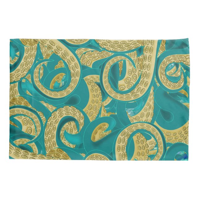 Travesseiro de Octopus Dourado Teal (Verso)