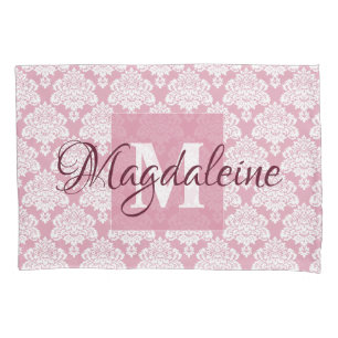 Travesseiro Dusty Rosa Damask com Monograma e Nome