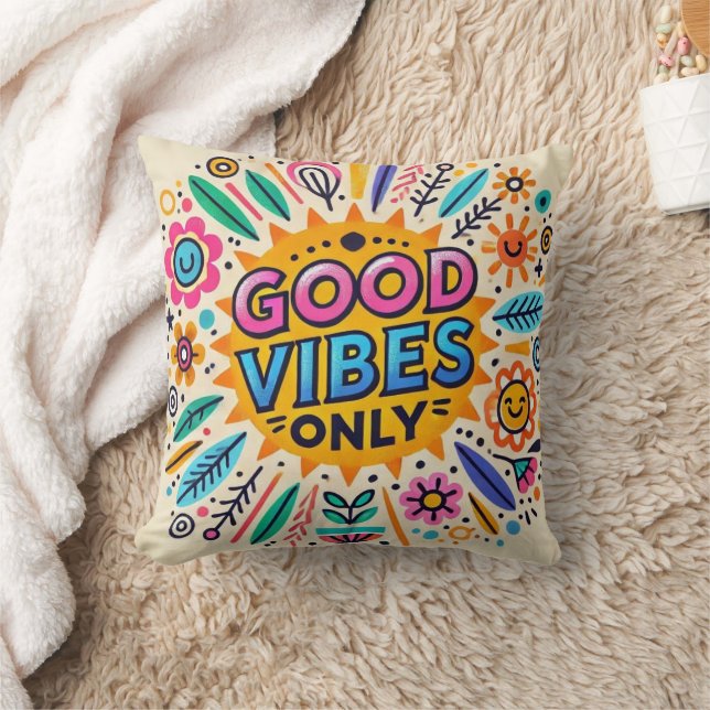 Travesseiro Good Vibes Only – Almofada de Citação  (Cobertor)