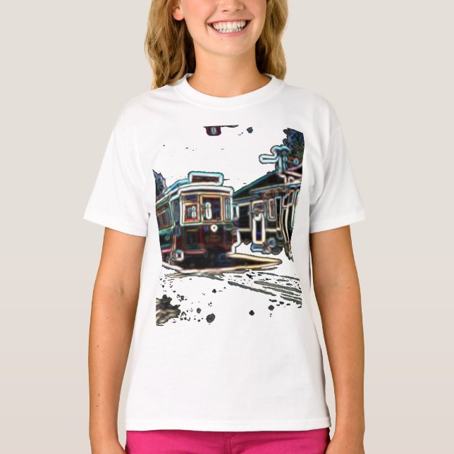 TRC Neon Streetcar em stn Kids Basic T-Shirt (Frente)