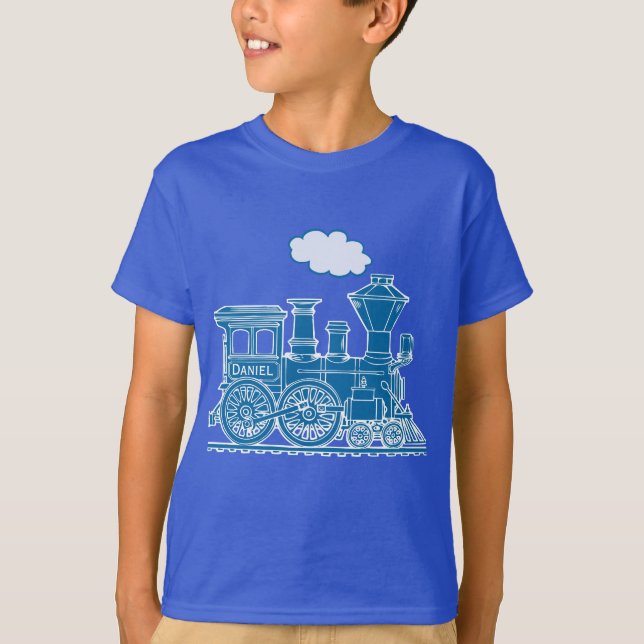 Trem azul da locomotiva de vapor "seu" t-shirt (Frente)