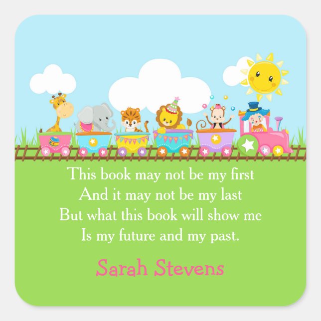 Trem de Circo de Animais Fofos em Adesivo de Etiqu (Frente)