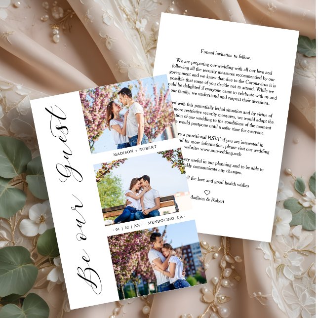 Trendência barata do orçamento Seja nossa convidad (Budget Cheap Trendy Be our Guest Romantic 3 Photos Wedding Save the Dates Cards with Envelope.)