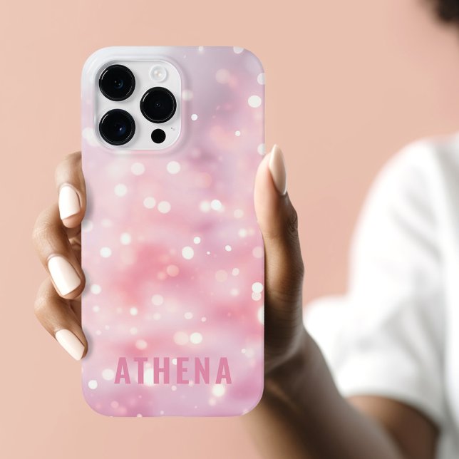 Trendência de designação comercial da rosa claro e (Light pink sparkling glitter bokeh name trendy Case-Mate iPhone case)