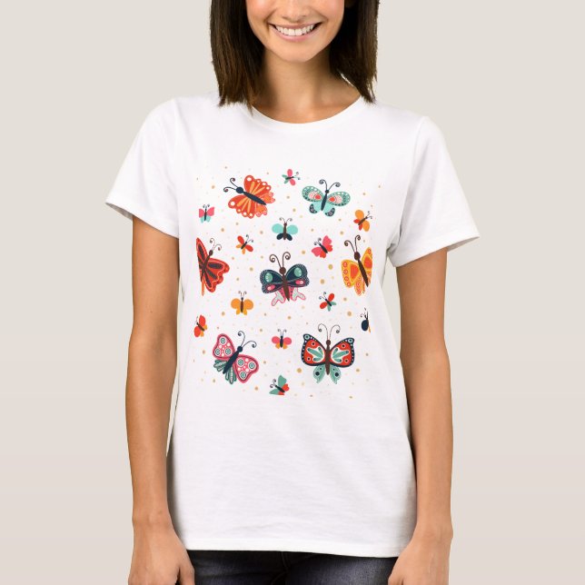 Trendência de T-Shirt Colorido de Borboletas (Frente)