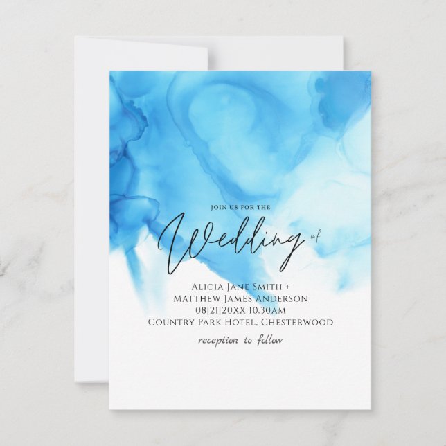 Trending Aqua Blue Watercolor Wash Weding (Frente)