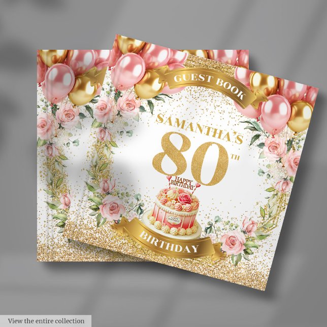 Trendy 80 Birthday Livro de Convidados Boho Blush  (Trendy 80th Birthday Guest Book Boho Blush Glitter)