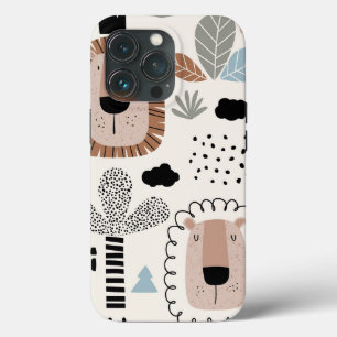 Trendy Beige Black Lion Jungle Malva Dupla iPhone