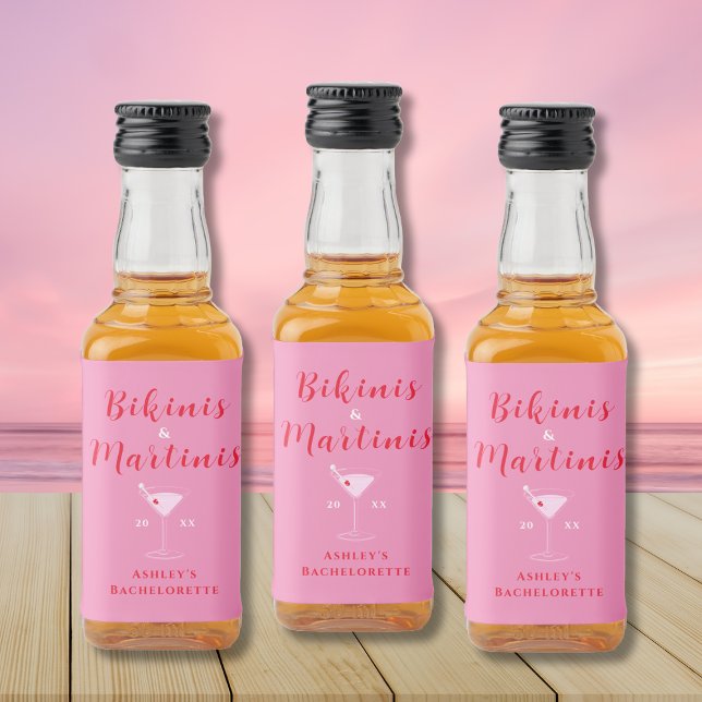 Trendy Bikinis & Martinis - Bachelorette Rosa e Ve (Trendy Bikinis & Martinis Pink & Red Bachelorette Liquor Bottle Label)