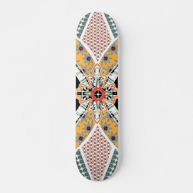 Trendy Black Red Yellow Tribal Skateboard Deck (Frente)