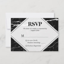 Trendy Black White Marble Wedding RSVP