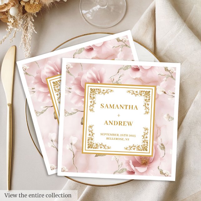 Trendy blush de ouro de marfim aquarela guardanapo (Trendy blush ivory gold watercolor wedding napkins)