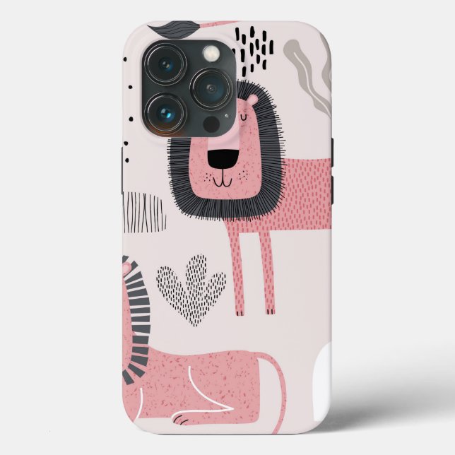Trendy Boho Pink Lion Modern Tough Case (Verso)