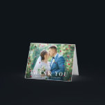 Trendy bold obrigado seu cartão de casamento<br><div class="desc">Um simples design de texto branco de tendências com um visual de texto em negrito e uma bela imagem dos recém-casados,  a imagem e o texto podem ser personalizados.</div>