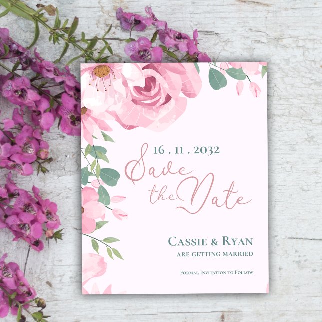 Trendy Bonito Casamento Floral Rosa Salve a Data (Trendy Pretty Pink Floral Wedding Save the Date)
