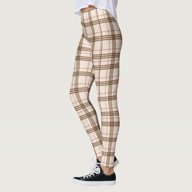 Trendy Brown Beige Xadrez Tartan Checou Leggings (Esquerda)