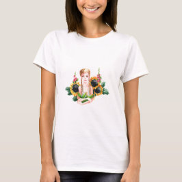 Trendy camiseta personalizada. Rapariga com flores