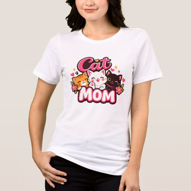 Trendy Cat Mom T-Shirt | Cute Colorful Cats Shirt  (Frente)