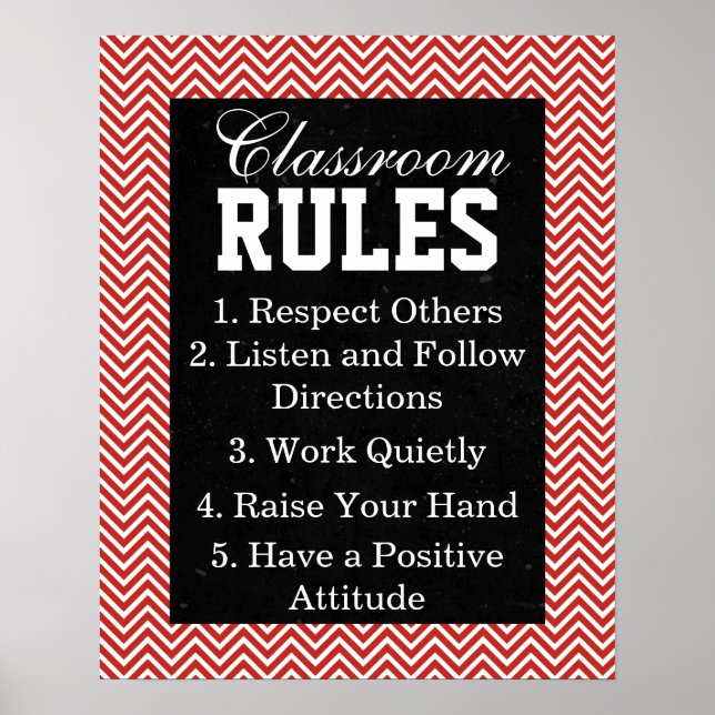 Trendy Chevron Classroom Rules Poster (Frente)