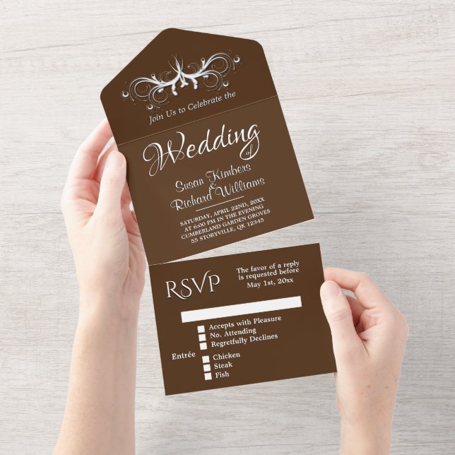 Trendy Chocolate e Trifold Branco w Rsvp (Aba destacável)