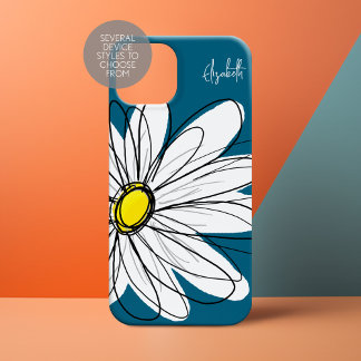 Trendy Daisy Floral Ilustração azul e amarela