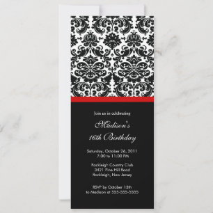 Trendy Damask Doce 16 Convite de Aniversário
