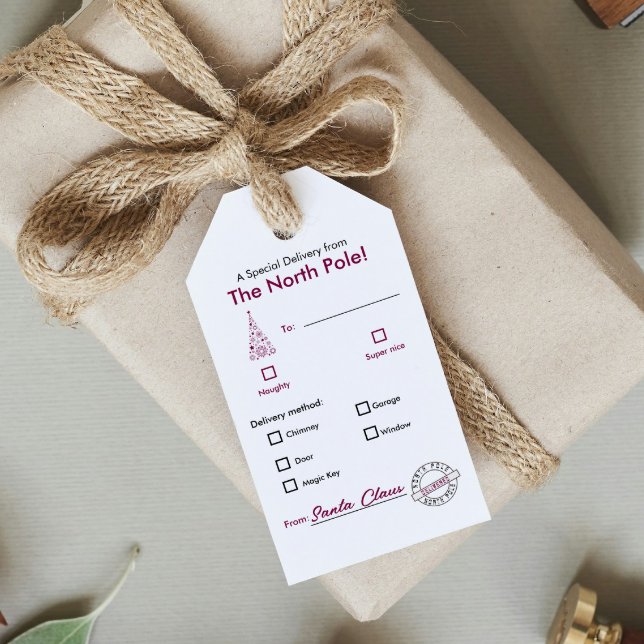 Trendy do Polo Norte, Magenta - Etiqueta de presen (North Pole trendy Magenta Christmas Name Gift Tag )