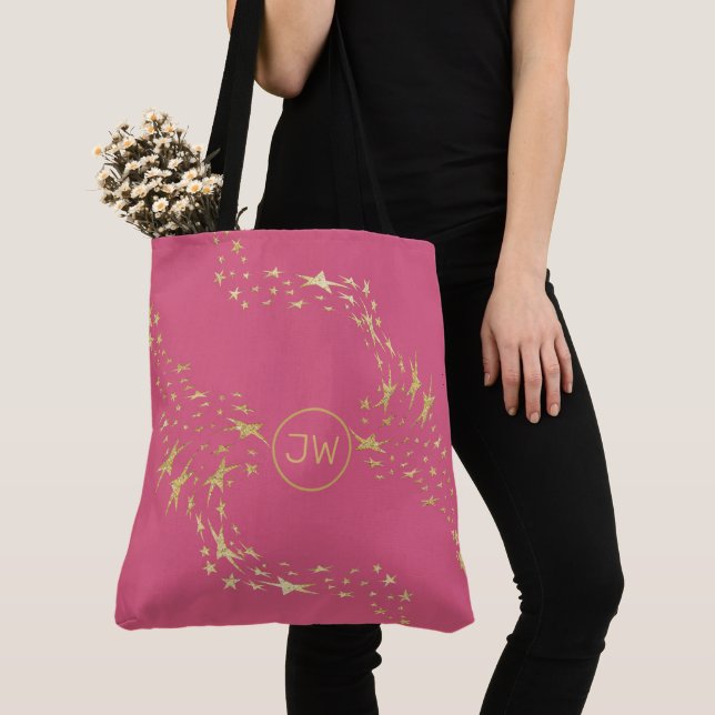 Trendy Dourado Stars Monogramed Tote Bag (Close Up)