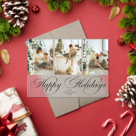 Trendy Elegant Script Photo Collage Christmas Card