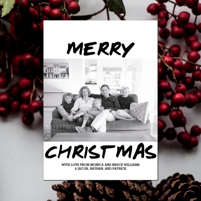 Trendy Felry Cartão com fotos de Natal | Preto (Black Trendy Merry Christmas Photo Card)