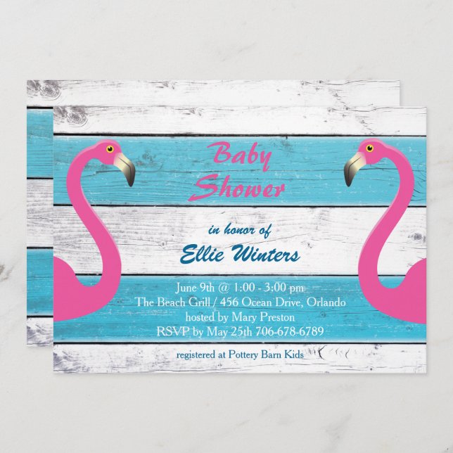 Trendy Flamingo Strike Chá de fraldas Convite (Frente/Verso)
