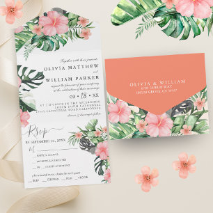 Trendy Floral Watercolor Casamento Verde Tropical