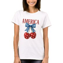 Trendy Girly Patriotic Cherries "AMÉRICA" T-Shirt