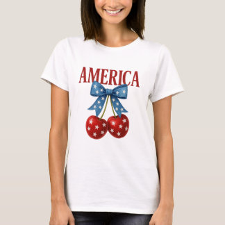 Trendy Girly Patriotic Cherries "AMÉRICA" T-Shirt