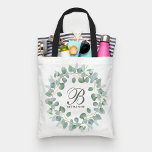 Trendy Monograma Eucalyptus Wreath Casamento Tote<br><div class="desc">Trendy Monograma Eucalyptus Wreath Tote Bag por Girly-Girl-Graphics no Zazzle: Perfeito para a adorável noiva e suas madrinhas! Personalize este delicado e elegante padrão botânico pastel e botânico moderno e sofisticado, sofisticado, moderno e elegante roteiro monográfico inicial da tipografia e partilhe com a família e os amigos que você aprecia....</div>