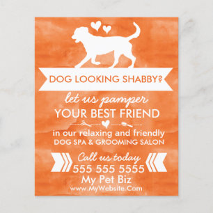 Trendy Orange Dog Grooming Flyer - Personalizável