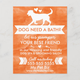 Trendy Orange Dog Grooming Flyer - Personalizável