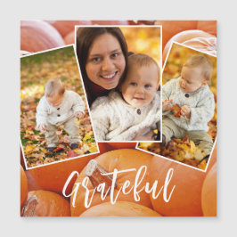 Trendy Orange Pumpkin Foto Grateful Magnetic Card