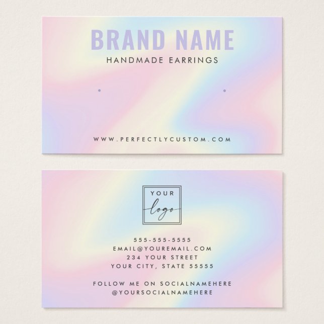 Trendy pastel rainbow logo stud earring display (Frente & Verso)