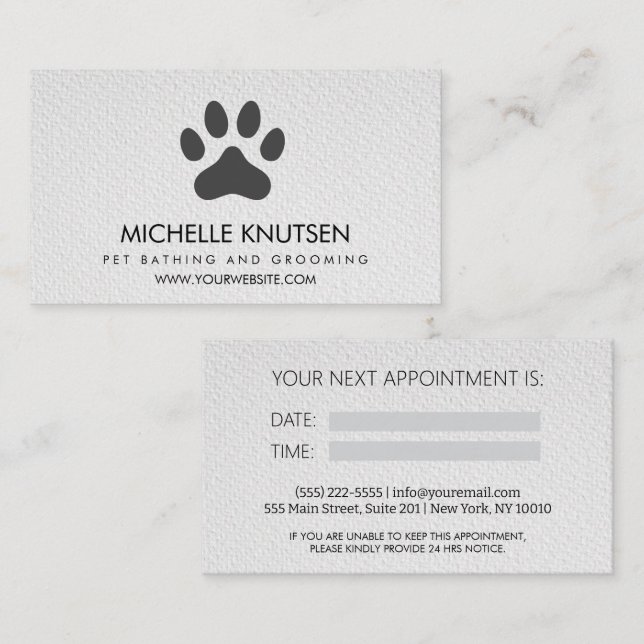 Trendy Pet Bathing e Cartão de Compromisso de Emer (Frente/Verso)