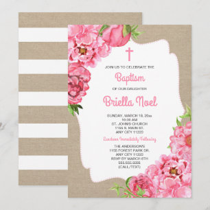 Trendy Pink Floral + canvas Convite para Batismo