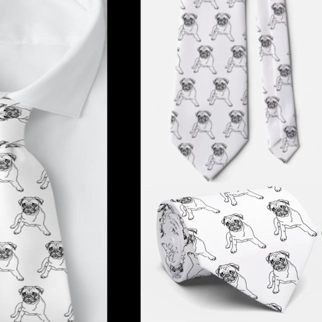 Trendy Pug Cachorro Branco Clássico Gravata Modern (Criador carregado)