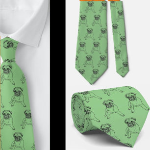 Trendy Pug Cão Verde Clássico Gravata Moderna