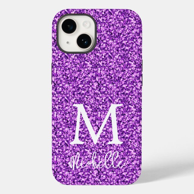 Trendy Purple Glitter Monograma Nome Inicial (Verso)