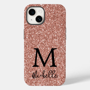 Trendy Rosa Dourado Glitter Monograma Nome Inicial