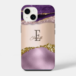 Trendy Rosa Dourado Roxo Monograma iPhone